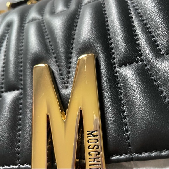 Authentic Moschino m logo monogram medium crossbody bag black and gold - Picture 11 of 16